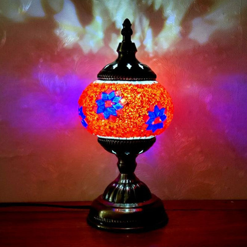 Turkish Oblate Nightstand Lamp Single-Bulb Stained Glass Table Light for Restaurant Red Clearhalo 'Lamps' 'Table Lamps' Lighting' 2236311