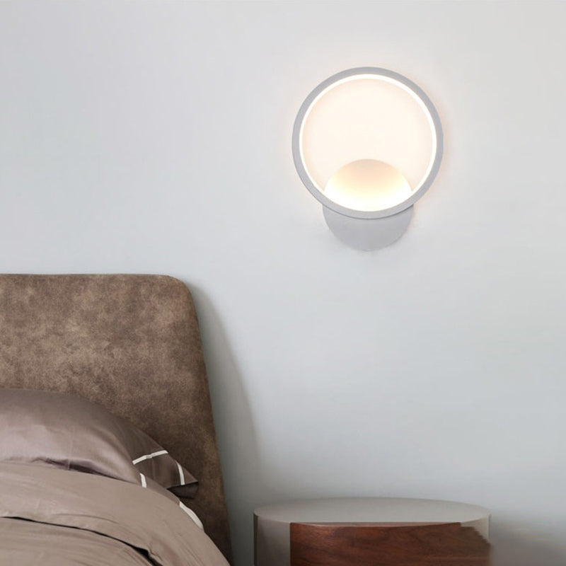 Geometrical Wall Light Fixture Contemporary Aluminum Bedside LED Wall Mounted Lamp White Round Clearhalo 'Cast Iron' 'Glass' 'Industrial' 'Modern wall lights' 'Modern' 'Tiffany' 'Traditional wall lights' 'Wall Lamps & Sconces' 'Wall Lights' Lighting' 2236341