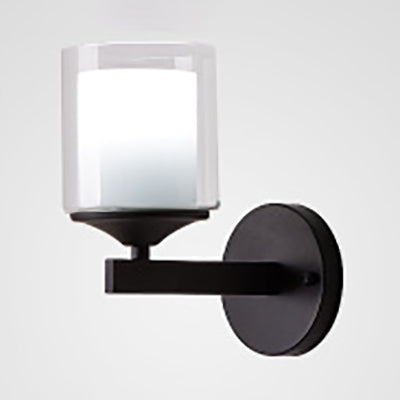 1 Bulb Cylinder Wall Mounted Light Fixture Industrial Black/Silver Clear Glass Lighting Clearhalo 'Cast Iron' 'Glass' 'Industrial' 'Modern wall lights' 'Modern' 'Tiffany' 'Traditional wall lights' 'Wall Lamps & Sconces' 'Wall Lights' Lighting' 22366