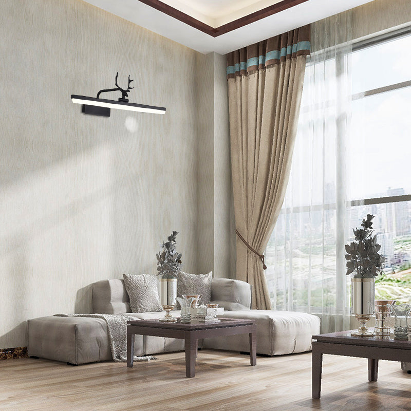 16"/22"/28" W Rectangle Vanity Mirror Light with Antler Rotatable Modern Acrylic Wall Lighting in Black/Gold/White Black 22" Clearhalo 'Vanity Lights' 'Wall Lights' Lighting' 223757