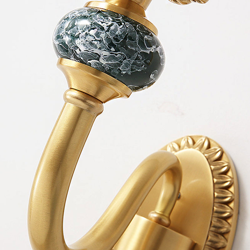 Floral Bedroom Sconce Light Fixture Antique Clear Glass 1/2 Lights Gold Wall Lamp with Arched Arm Clearhalo 'Wall Lamps & Sconces' 'Wall Lights' Lighting' 223773