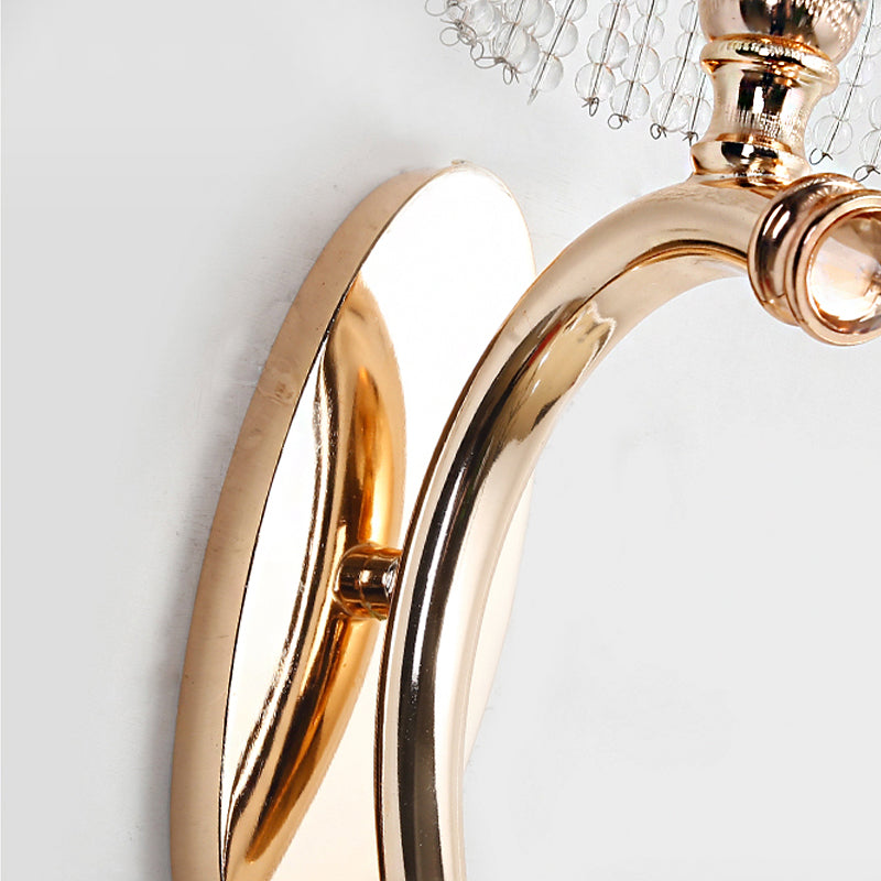 Cone Bedroom Wall Sconce Light Traditional Clear Crystal 1 Light Gold Wall Lamp with Metal Curvy Arm Clearhalo 'Wall Lamps & Sconces' 'Wall Lights' Lighting' 223784