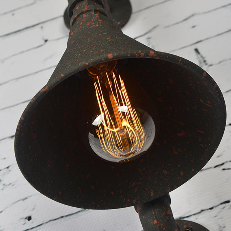 Vintage Conical Wall Light Fixture Single-Bulb Iron Wall Mounted Lamp with Water Pipe in Rust Clearhalo 'Art deco wall lights' 'Cast Iron' 'Glass' 'Industrial wall lights' 'Industrial' 'Middle century wall lights' 'Modern' 'Rustic wall lights' 'Tiffany' 'Traditional wall lights' 'Wall Lamps & Sconces' 'Wall Lights' Lighting' 2238263