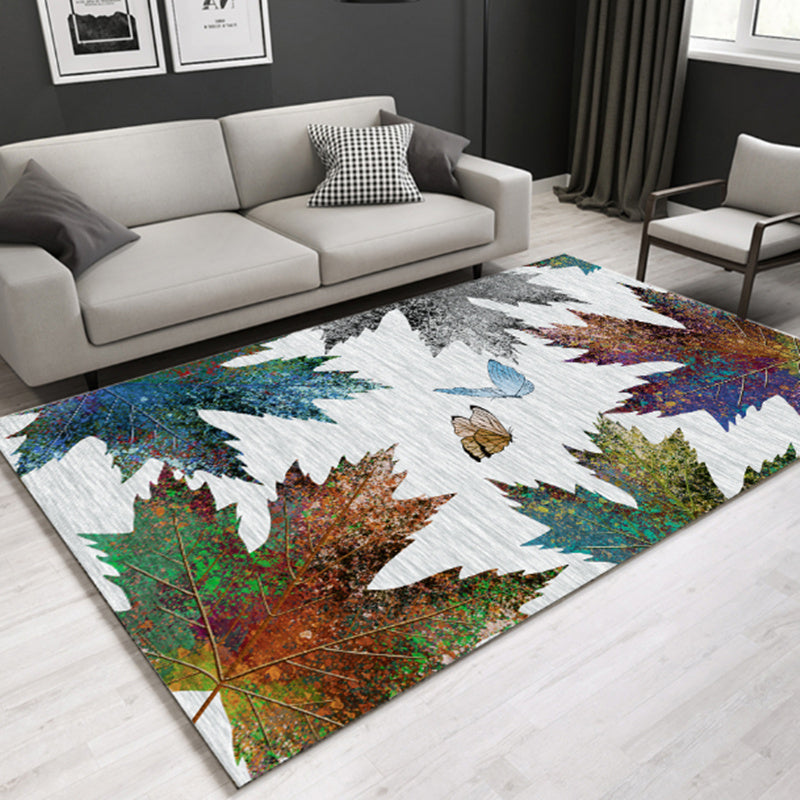 Modern Plant Printed Rug Multi-Color Polypropylene Area Rug Pet Friendly Machine Washable Carpet for Room White Clearhalo 'Area Rug' 'Rug' 2238405
