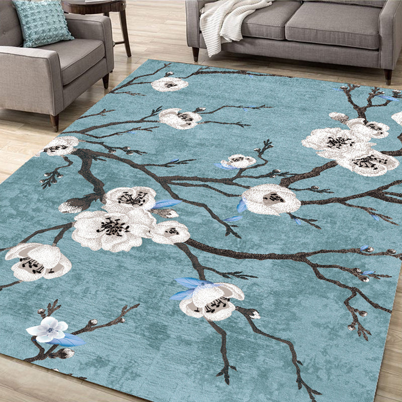 Multi Color Living Room Rug Asia Plant Print Carpet Polyster Pet Friendly Easy Care Indoor Rug Blue Clearhalo 'Area Rug' 'Modern' 'Rugs' Rug' 2238417