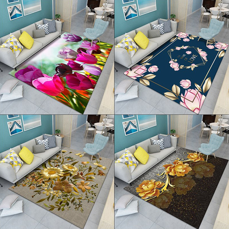 Modern Floral Pattern Rug Multi-Color Polyster Indoor Rug Pet Friendly Stain-Resistant Carpet for Childrens Bedroom Clearhalo 'Area Rug' 'Modern' 'Rugs' Rug' 2238444