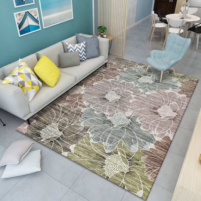 Modern Floral Pattern Rug Multi-Color Polyster Indoor Rug Pet Friendly Stain-Resistant Carpet for Childrens Bedroom Gray-Coffee Clearhalo 'Area Rug' 'Modern' 'Rugs' Rug' 2238446