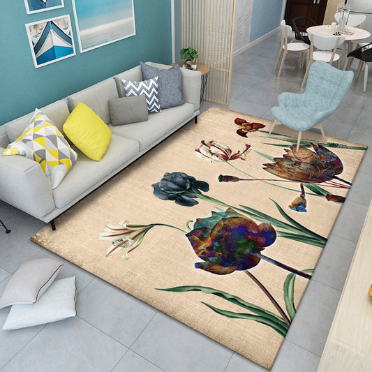Modern Floral Pattern Rug Multi-Color Polyster Indoor Rug Pet Friendly Stain-Resistant Carpet for Childrens Bedroom Tan Clearhalo 'Area Rug' 'Modern' 'Rugs' Rug' 2238452