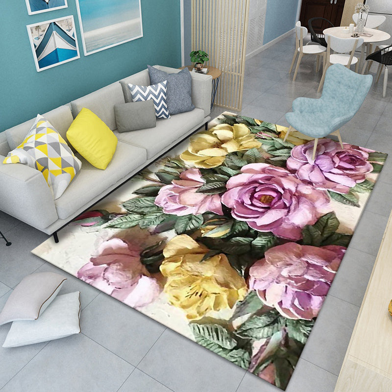 Modern Floral Pattern Rug Multi-Color Polyster Indoor Rug Pet Friendly Stain-Resistant Carpet for Childrens Bedroom Purple Clearhalo 'Area Rug' 'Modern' 'Rugs' Rug' 2238454
