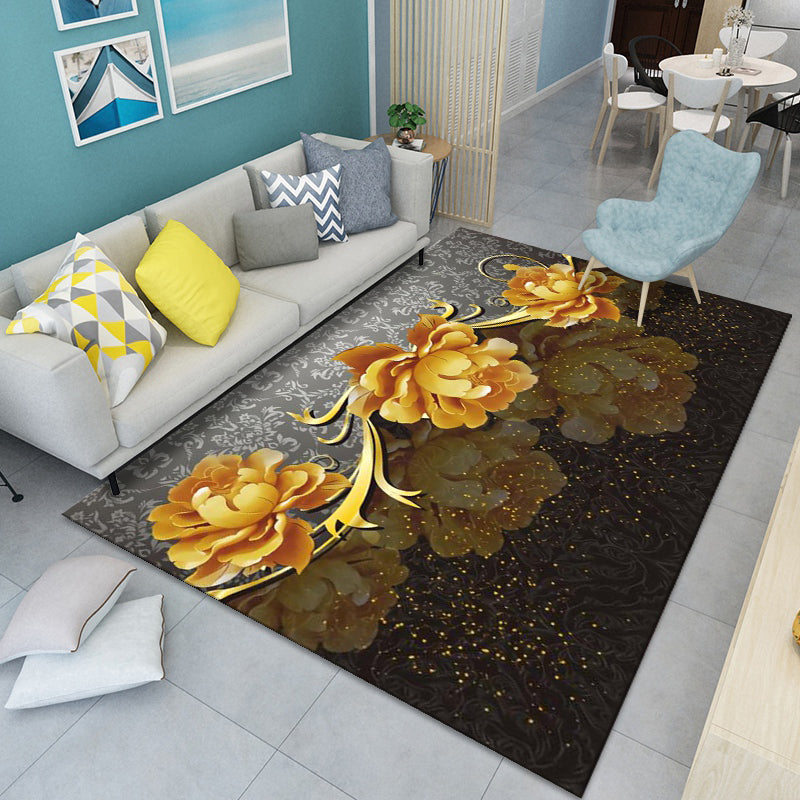Modern Floral Pattern Rug Multi-Color Polyster Indoor Rug Pet Friendly Stain-Resistant Carpet for Childrens Bedroom Brown Clearhalo 'Area Rug' 'Modern' 'Rugs' Rug' 2238455
