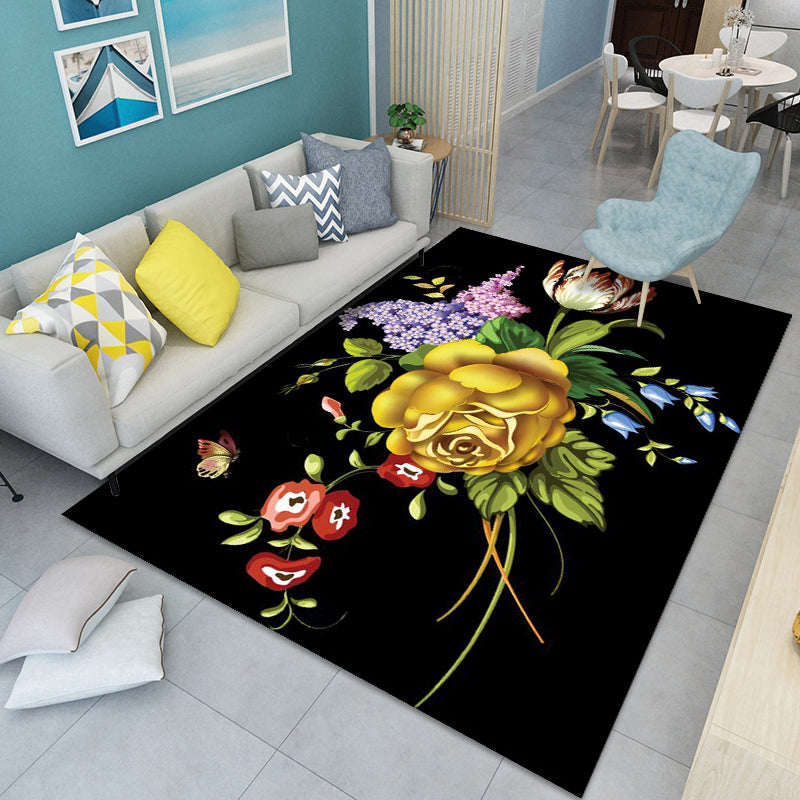 Modern Floral Pattern Rug Multi-Color Polyster Indoor Rug Pet Friendly Stain-Resistant Carpet for Childrens Bedroom Yellow Clearhalo 'Area Rug' 'Modern' 'Rugs' Rug' 2238456