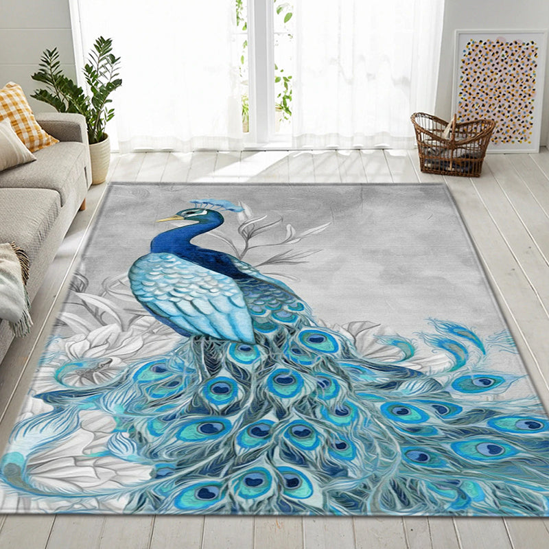 Modern Kids Room Rug Multi Color Animal Area Rug Polyster Pet Friendly Non-Slip Washable Carpet Light Blue Clearhalo 'Area Rug' 'Rug' 2238499