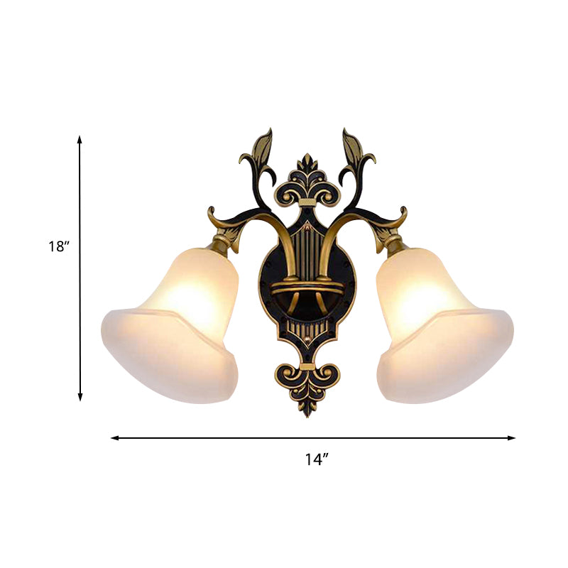 Frosted Glass Gold Wall Sconce Flower 1/2-Light Modern Wall Mount Light Fixture with Curved Arm for Foyer Clearhalo 'Wall Lamps & Sconces' 'Wall Lights' Lighting' 223898