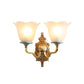 Milk Glass Brass Wall Lamp Carved Blossom 1/2-Light Vintage Wall Light Sconce with Wavy Arm for Porch Clearhalo 'Wall Lamps & Sconces' 'Wall Lights' Lighting' 223912