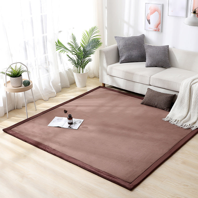 Simplicity Solid Color Rug Multi Colored Polypropylene Area Rug Easy Care Washable Non-Slip Carpet for Bedroom Dark Coffee Clearhalo 'Area Rug' 'Casual' 'Rugs' Rug' 2239301
