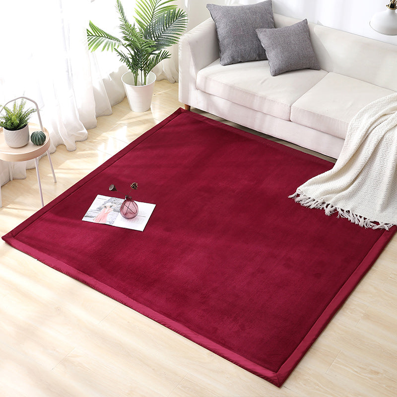 Simplicity Solid Color Rug Multi Colored Polypropylene Area Rug Easy Care Washable Non-Slip Carpet for Bedroom Burgundy Clearhalo 'Area Rug' 'Casual' 'Rugs' Rug' 2239305