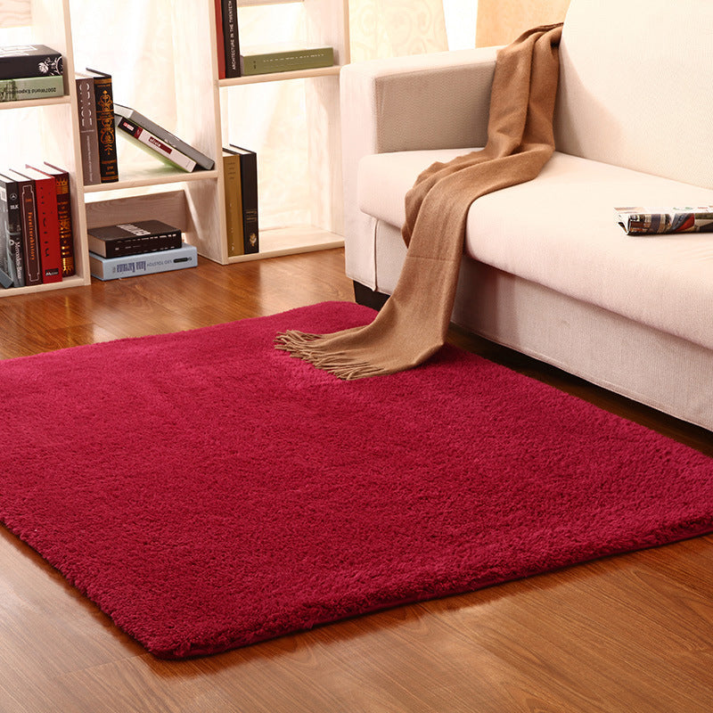 Casual Plain Rug Multi Color Polyster Area Rug Non-Slip Backing Easy Care Washable Carpet for Bedroom Burgundy Clearhalo 'Area Rug' 'Casual' 'Rugs' Rug' 2239373