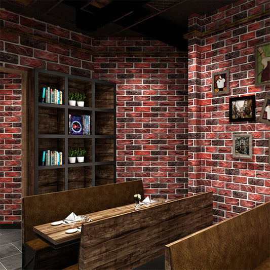 Faux Brick Wallpaper Roll for Bar Decoration 3D Effect Wall Art in Dark Color, Stain-Resistant Brick Red Clearhalo 'Industrial wall decor' 'Industrial' 'Wallpaper' Wall Decor' 2239434