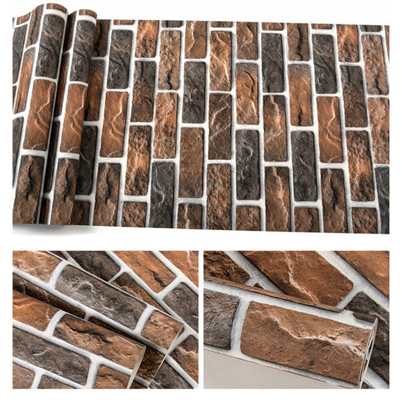 Faux Brick Wallpaper Roll for Bar Decoration 3D Effect Wall Art in Dark Color, Stain-Resistant Clearhalo 'Industrial wall decor' 'Industrial' 'Wallpaper' Wall Decor' 2239442