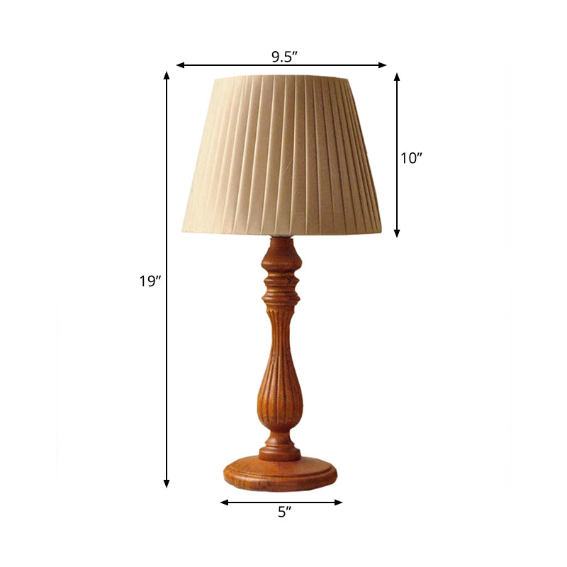 1 Light Barrel Shape Table Light Classic Brown Fabric Nightstand Lamp for Bedroom with Wood Base Clearhalo 'Lamps' 'Table Lamps' Lighting' 223947