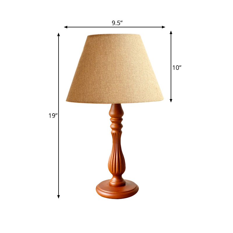 White/Flaxen/Beige Barrel Desk Lamp Traditional Fabric 1 Light Bedroom Reading Light with Wood Base Clearhalo 'Lamps' 'Table Lamps' Lighting' 223977