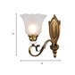 Retro Floral Sconce Light Fixture 1/2-Light White Glass Wall Mounted Light with Metal Curved Arm in Bronze Clearhalo 'Wall Lamps & Sconces' 'Wall Lights' Lighting' 223990