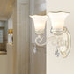 1/2-Bulb Frosted Glass Wall Lamp White Floral Shade Living Room Sconce Light with Crystal Accent Clearhalo 'Wall Lamps & Sconces' 'Wall Lights' Lighting' 224007