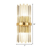 Cylinder Wall Mounted Lamp Contemporary Style Clear Crystal 2 Bulbs Golden Wall Lighting for Living Room Clearhalo 'Cast Iron' 'Glass' 'Industrial' 'Modern wall lights' 'Modern' 'Tiffany' 'Traditional wall lights' 'Wall Lamps & Sconces' 'Wall Lights' Lighting' 224079