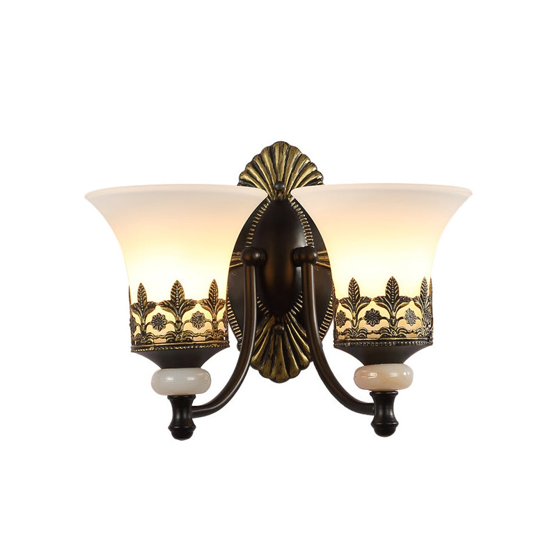 Black Bell Wall Mounted Light Traditional White Glass Shade 1/2-Light Bedroom Wall Sconce with Metal Curvy Arm Clearhalo 'Wall Lamps & Sconces' 'Wall Lights' Lighting' 224094