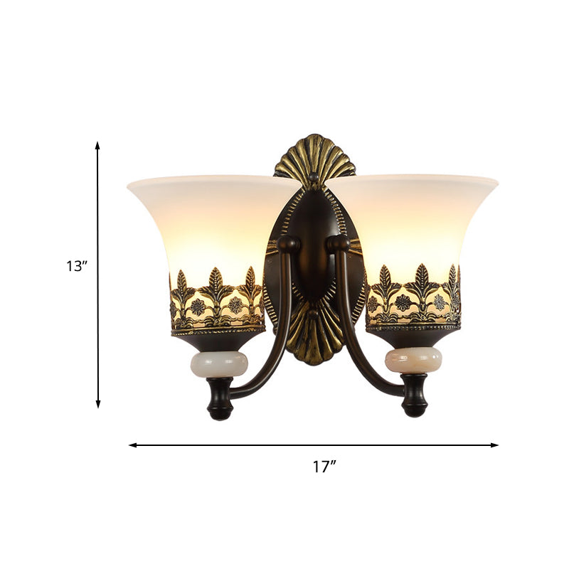 Black Bell Wall Mounted Light Traditional White Glass Shade 1/2-Light Bedroom Wall Sconce with Metal Curvy Arm Clearhalo 'Wall Lamps & Sconces' 'Wall Lights' Lighting' 224095
