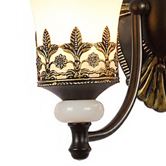 Black Bell Wall Mounted Light Traditional White Glass Shade 1/2-Light Bedroom Wall Sconce with Metal Curvy Arm Clearhalo 'Wall Lamps & Sconces' 'Wall Lights' Lighting' 224096