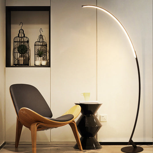 Arched LED Floor Lamp Contemporary Metallic Living Room Standing Lighting in Coffee Coffee Remote Control Stepless Dimming Clearhalo 'Floor Lamps' 'Lamps' Lighting' 2240979