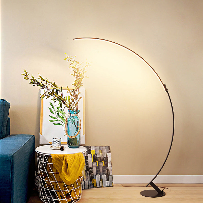 Arched LED Floor Lamp Contemporary Metallic Living Room Standing Lighting in Coffee Coffee Warm Clearhalo 'Floor Lamps' 'Lamps' Lighting' 2240981