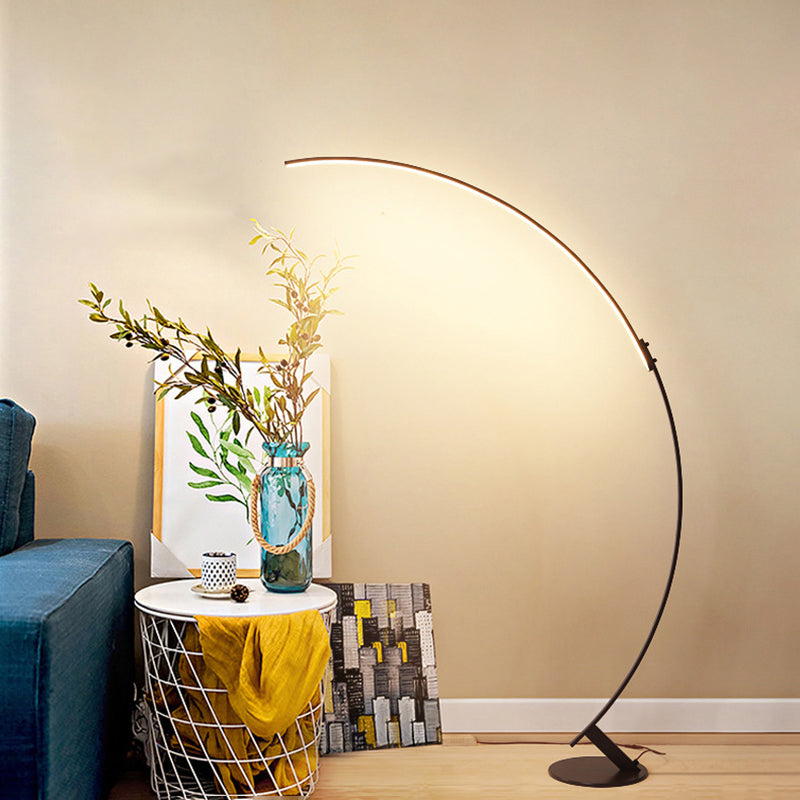 Arched LED Floor Lamp Contemporary Metallic Living Room Standing Lighting in Coffee Clearhalo 'Floor Lamps' 'Lamps' Lighting' 2240983