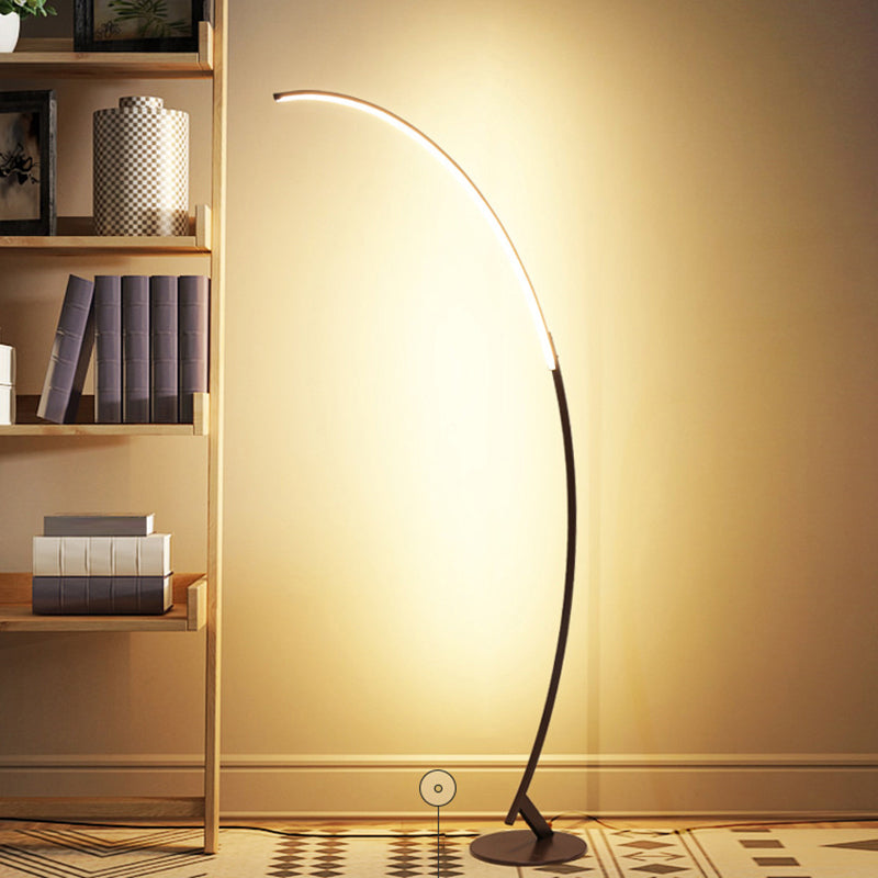 Arched LED Floor Lamp Contemporary Metallic Living Room Standing Lighting in Coffee Clearhalo 'Floor Lamps' 'Lamps' Lighting' 2240984