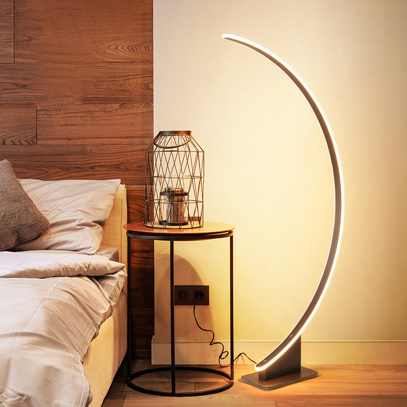Metallic Curved Floor Lighting Nordic Style Coffee LED Standing Light for Bedside Clearhalo 'Floor Lamps' 'Lamps' Lighting' 2240991