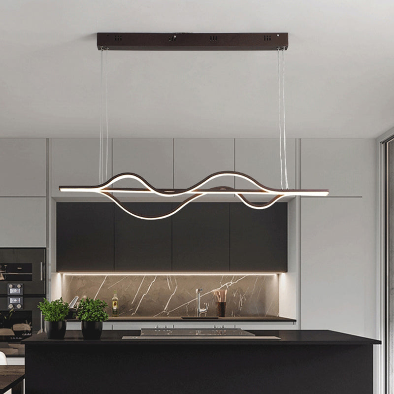 Waving Dining Room LED Pendant Light Metallic Modern Hanging Island Light in Coffee Clearhalo 'Ceiling Lights' 'Island Lights' Lighting' 2241086