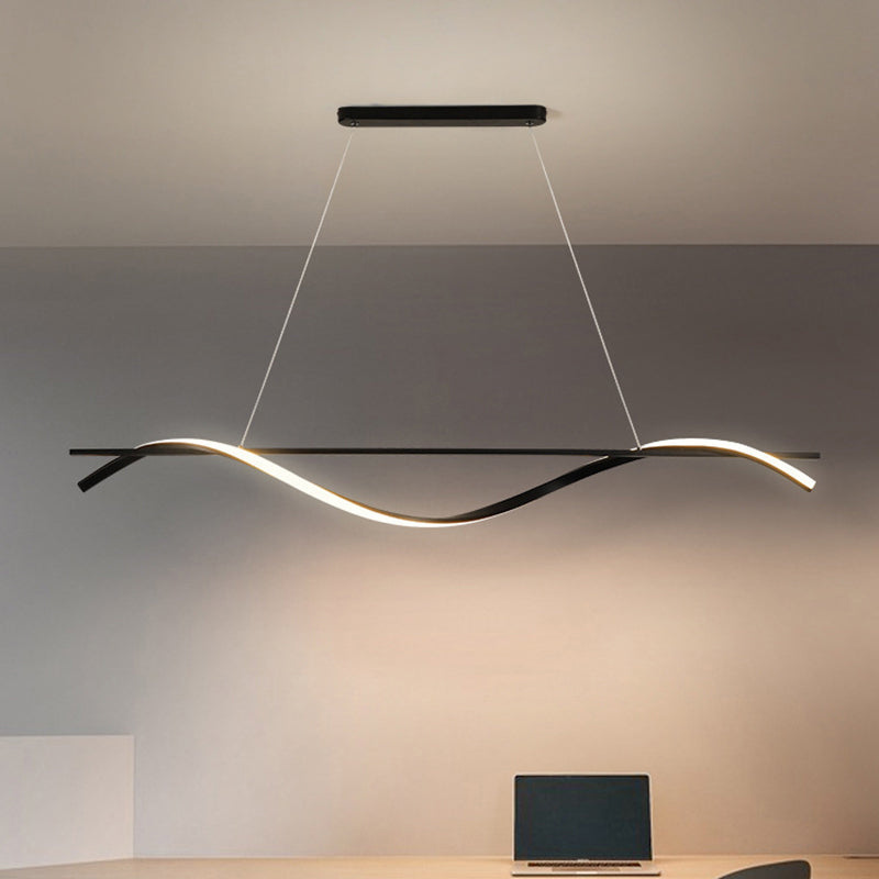 Simplicity Curved LED Hanging Lamp Acrylic Restaurant Island Chandelier Light in Black Clearhalo 'Ceiling Lights' 'Island Lights' Lighting' 2241096