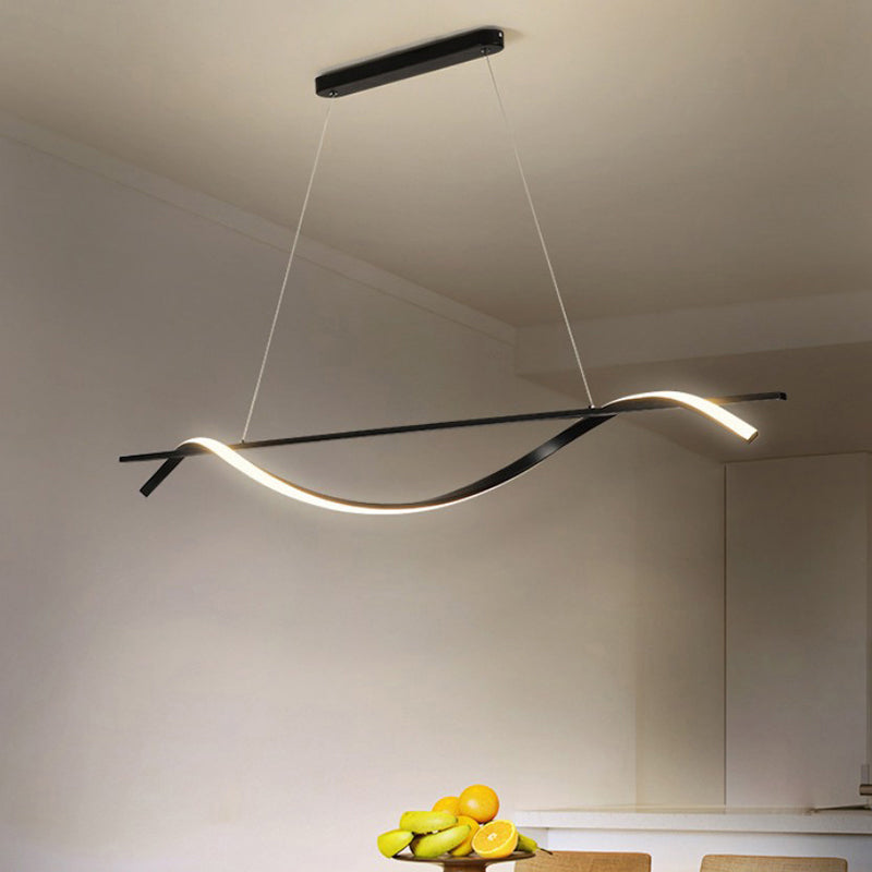 Simplicity Curved LED Hanging Lamp Acrylic Restaurant Island Chandelier Light in Black Clearhalo 'Ceiling Lights' 'Island Lights' Lighting' 2241099
