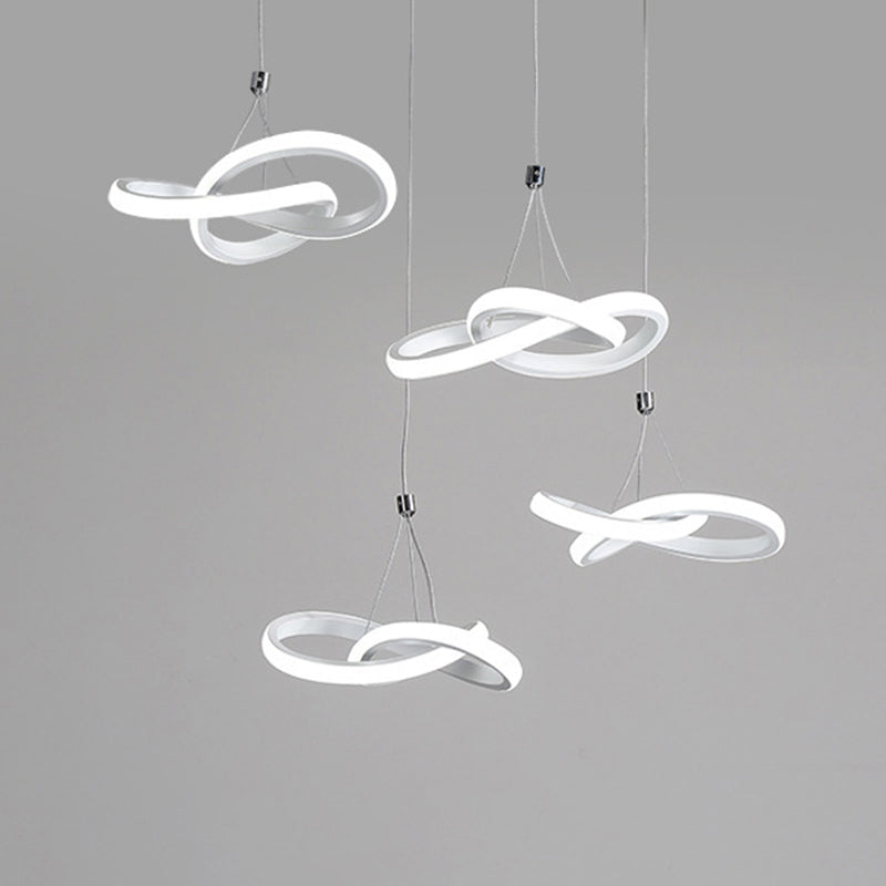 Nordic Style Seamless Curves Multi Light Pendant Aluminum Dining Room LED Hanging Lighting 4 White Clearhalo 'Ceiling Lights' 'Modern Pendants' 'Modern' 'Pendant Lights' 'Pendants' Lighting' 2241127