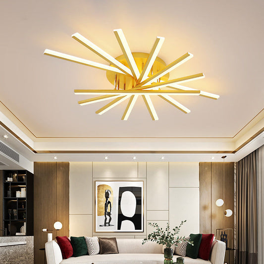 Fan-Shaped Living Room LED Semi Flush Acrylic Modern Flush Ceiling Lighting Fixture Gold Clearhalo 'Ceiling Lights' 'Close To Ceiling Lights' 'Close to ceiling' 'Semi-flushmount' Lighting' 2241136