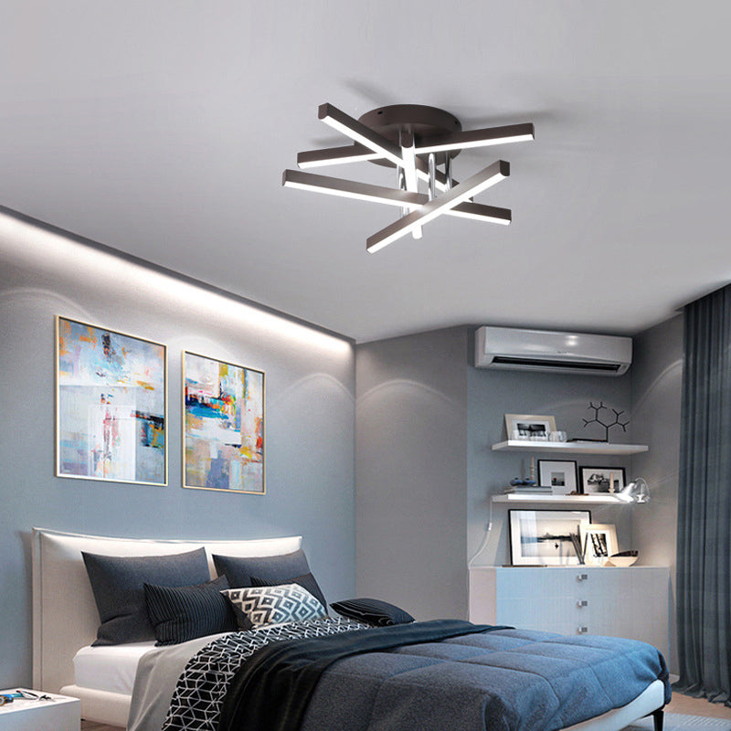 Contemporary Stick Flush Mount Light Aluminum Bedroom LED Semi Flush Ceiling Light in Black Clearhalo 'Ceiling Lights' 'Close To Ceiling Lights' 'Close to ceiling' 'Flush mount' Lighting' 2241143