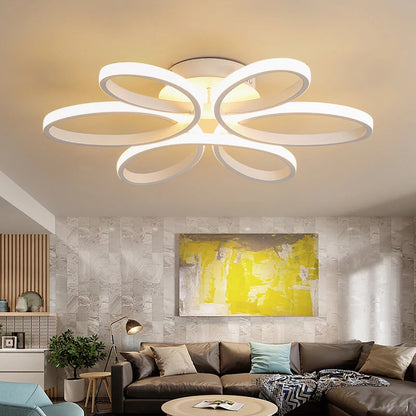 Flower LED Semi Flush Modern Style Acrylic Living Room Flush Ceiling Light Fixture in White White Clearhalo 'Ceiling Lights' 'Close To Ceiling Lights' 'Close to ceiling' 'Semi-flushmount' Lighting' 2241173