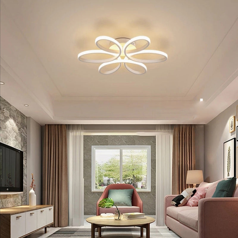 Flower LED Semi Flush Modern Style Acrylic Living Room Flush Ceiling Light Fixture in White Clearhalo 'Ceiling Lights' 'Close To Ceiling Lights' 'Close to ceiling' 'Semi-flushmount' Lighting' 2241175