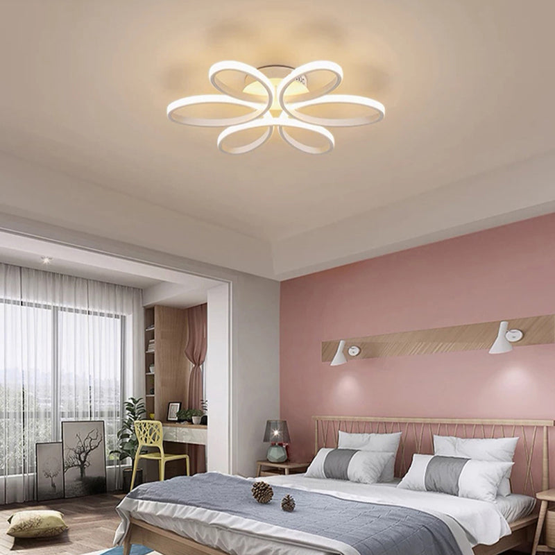 Flower LED Semi Flush Modern Style Acrylic Living Room Flush Ceiling Light Fixture in White Clearhalo 'Ceiling Lights' 'Close To Ceiling Lights' 'Close to ceiling' 'Semi-flushmount' Lighting' 2241176