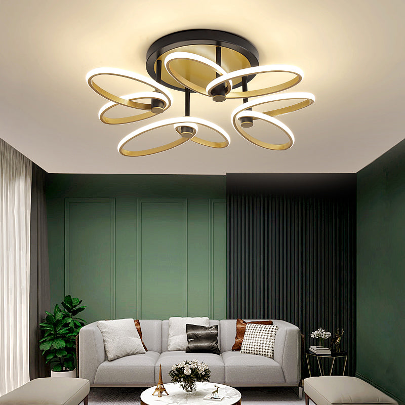 Butterfly LED Semi Flush Modern Acrylic Living Room Flush Ceiling Light Fixture in Gold