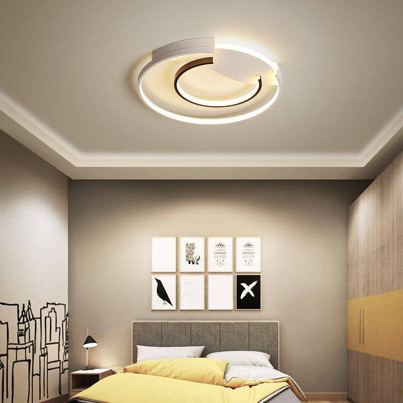 Simple Style Ring Flush Ceiling Light Acrylic Bedroom LED Flush Mount Lighting in Black and White Black-White Clearhalo 'Ceiling Lights' 'Close To Ceiling Lights' 'Close to ceiling' 'Flush mount' Lighting' 2241246