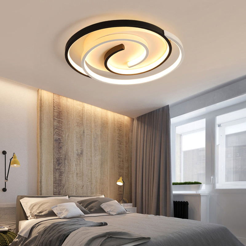 Curved Flush Ceiling Light Contemporary Acrylic Bedroom LED Flush Mount Lighting in Black and White Black-White Clearhalo 'Ceiling Lights' 'Close To Ceiling Lights' 'Close to ceiling' 'Flush mount' Lighting' 2241266