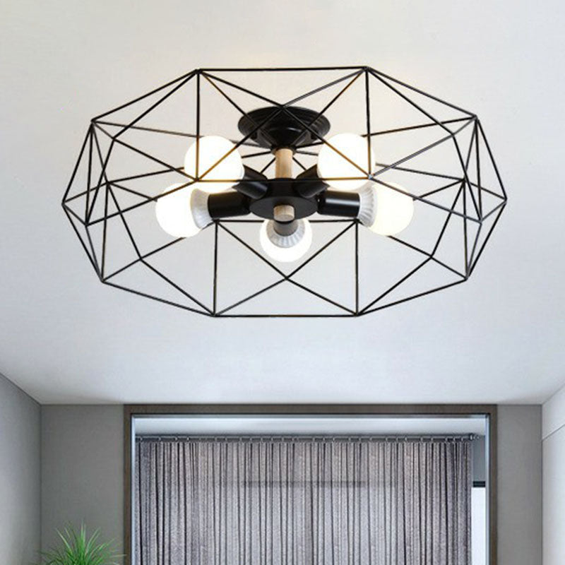 Industrial Fan Cage Semi Flush Mount Iron Flushmount Ceiling Light for Living Room Clearhalo 'Ceiling Lights' 'Close To Ceiling Lights' 'Close to ceiling' 'Semi-flushmount' Lighting' 2241285