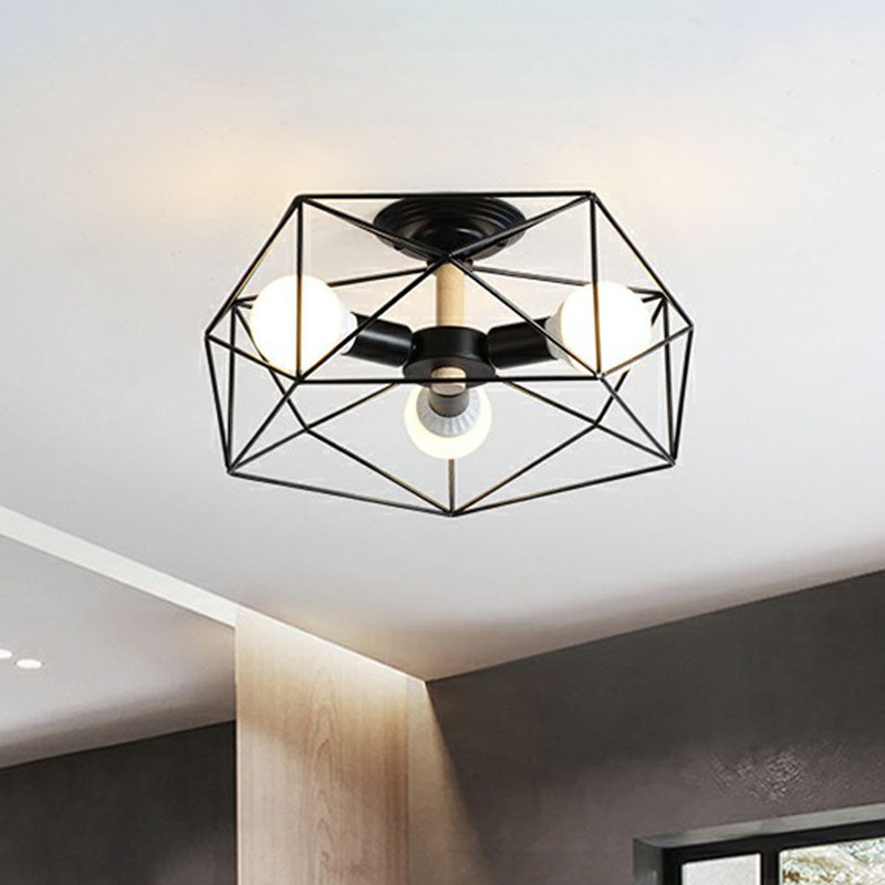 Industrial Fan Cage Semi Flush Mount Iron Flushmount Ceiling Light for Living Room Clearhalo 'Ceiling Lights' 'Close To Ceiling Lights' 'Close to ceiling' 'Semi-flushmount' Lighting' 2241287